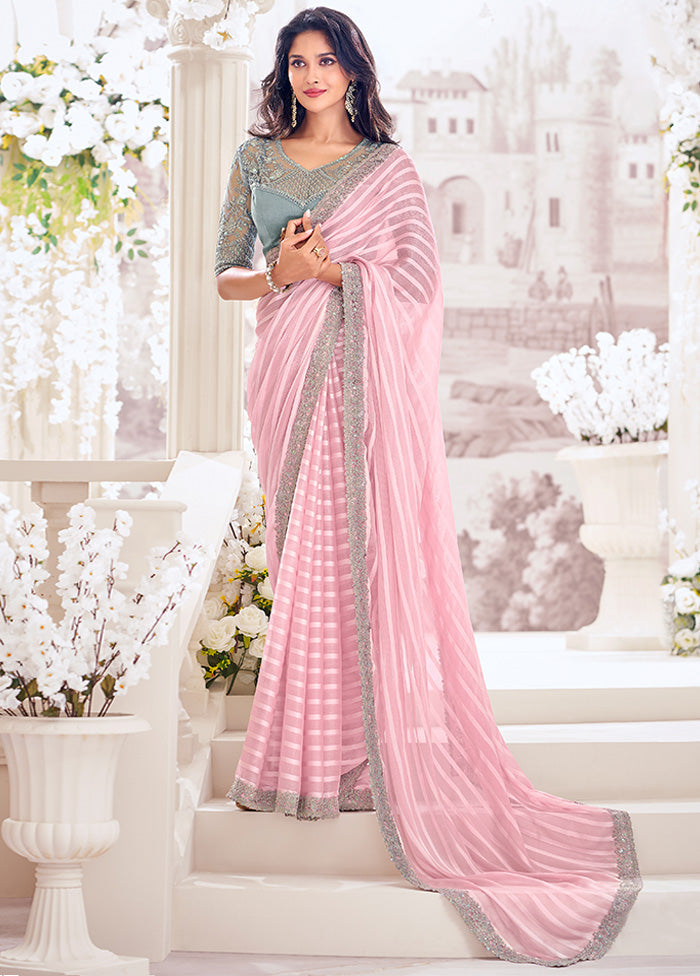 Pink Georgette Saree With Blouse Piece