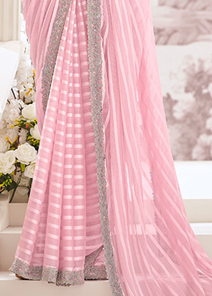 Pink Georgette Saree With Blouse Piece