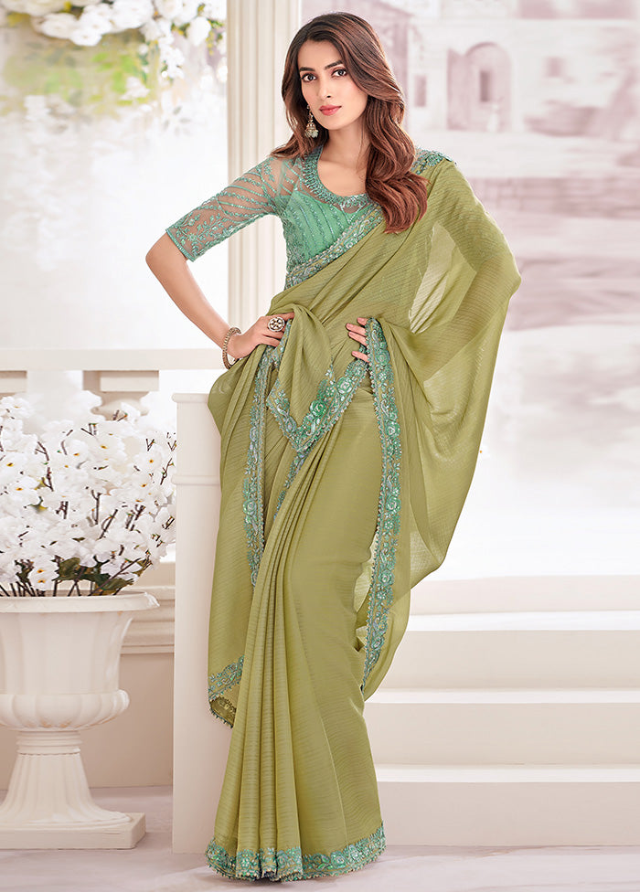 Green Georgette Saree With Blouse Piece