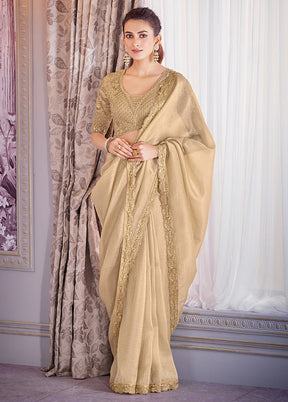 Golden Spun Silk Saree With Blouse Piece