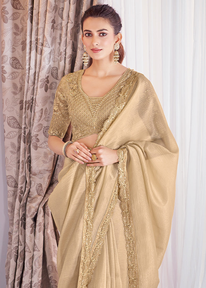 Golden Spun Silk Saree With Blouse Piece