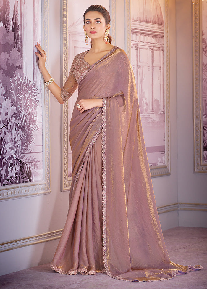 Mauve Satin Silk Saree With Blouse Piece