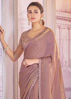 Mauve Satin Silk Saree With Blouse Piece