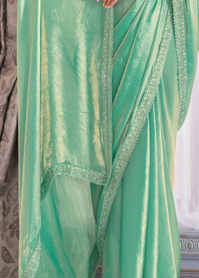 Green Satin Silk Saree With Blouse Piece