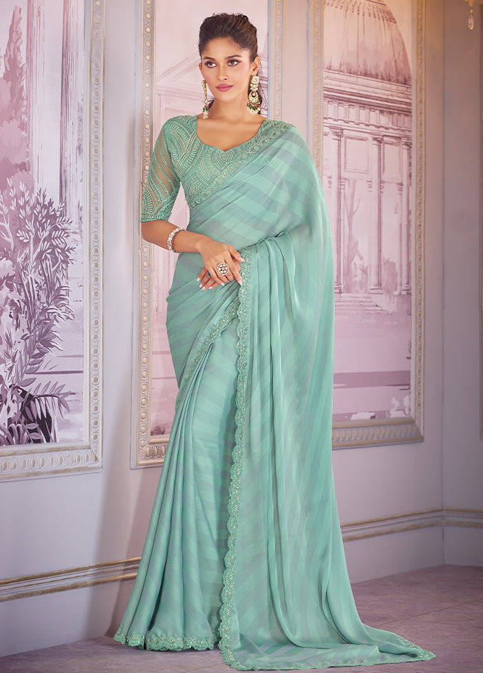 Green Chiffon Silk Saree With Blouse Piece