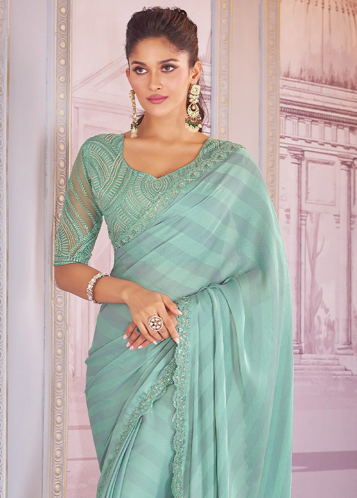 Green Chiffon Silk Saree With Blouse Piece