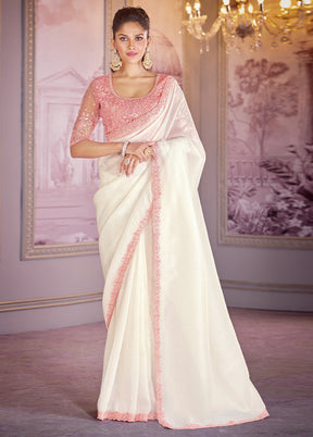 White Spun Silk Saree With Blouse Piece