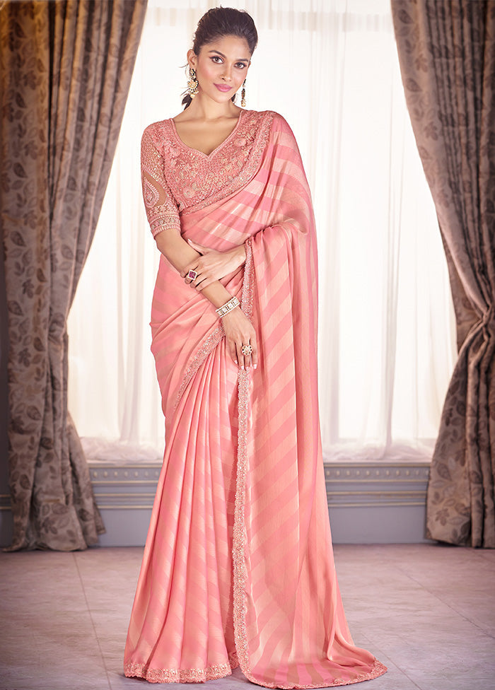 Peach Chiffon Silk Saree With Blouse Piece