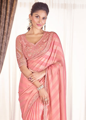 Peach Chiffon Silk Saree With Blouse Piece