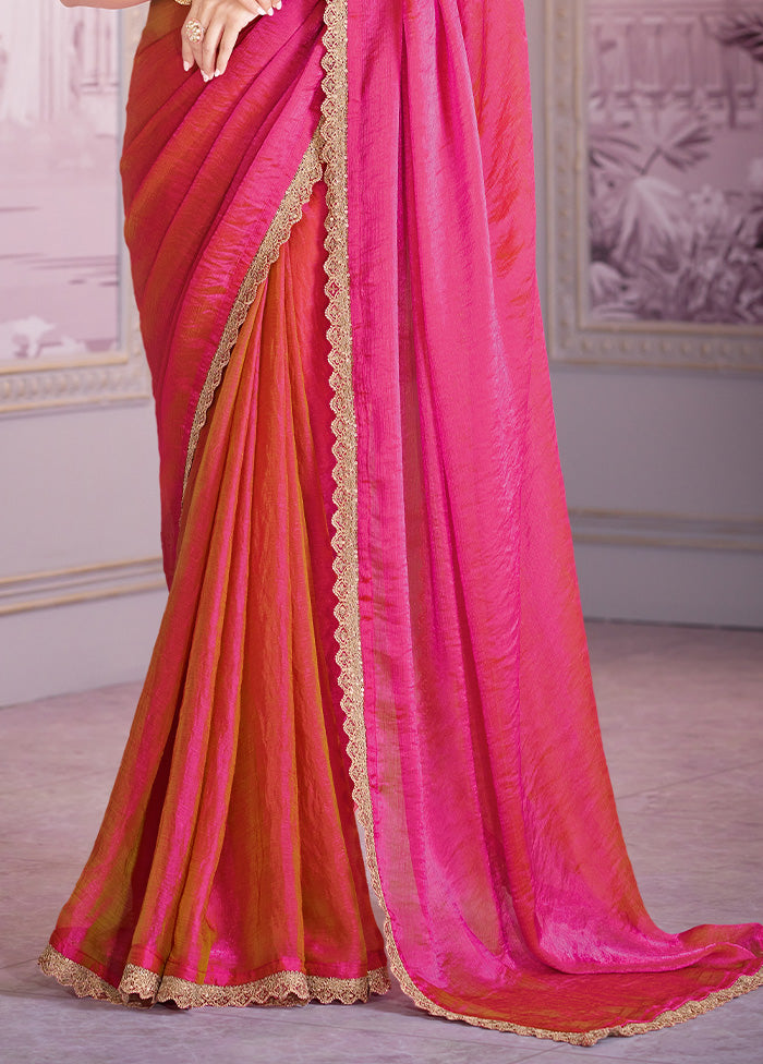 Pink Chiffon Silk Saree With Blouse Piece