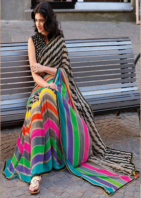 Grey Chiffon Silk Saree With Blouse Piece - Indian Silk House Agencies