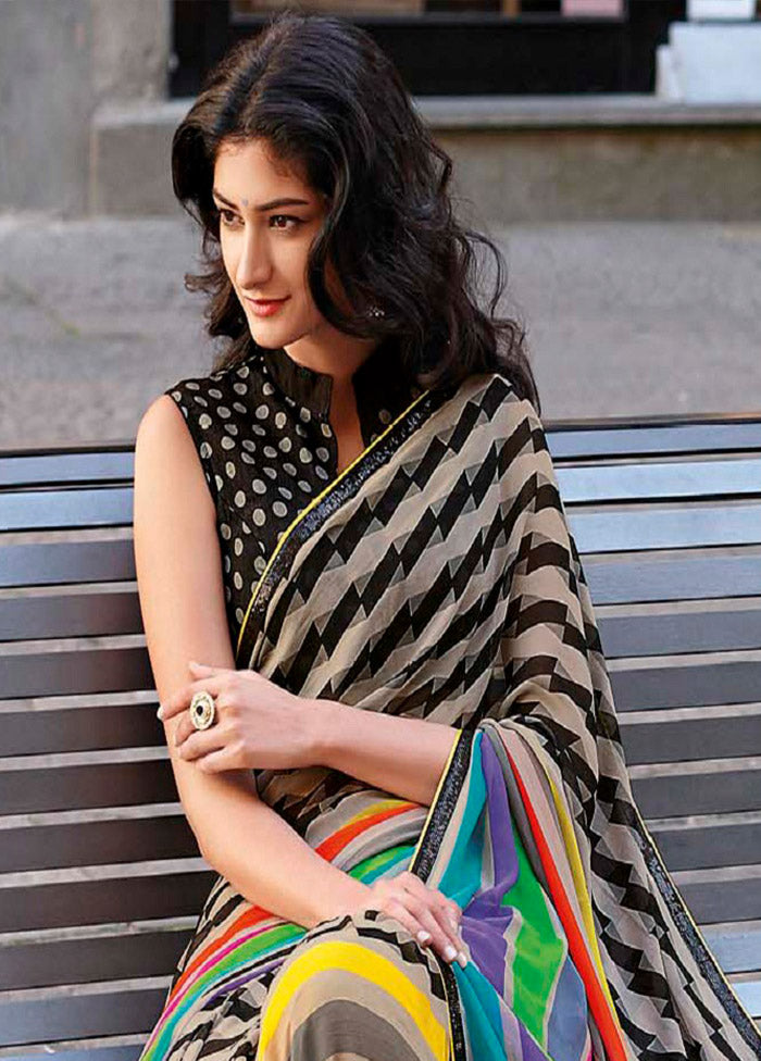 Grey Chiffon Silk Saree With Blouse Piece - Indian Silk House Agencies