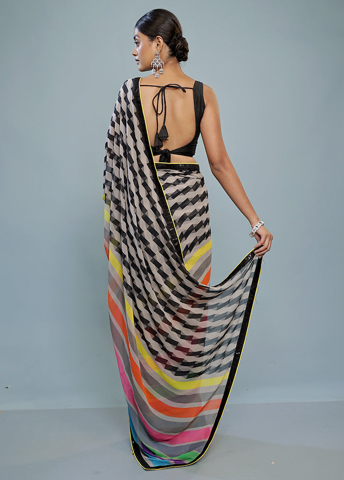 Grey Chiffon Silk Saree With Blouse Piece - Indian Silk House Agencies