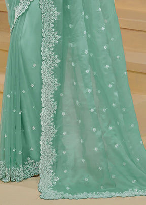 Sea Green Banarasi Pure Silk Saree With Blouse Piece