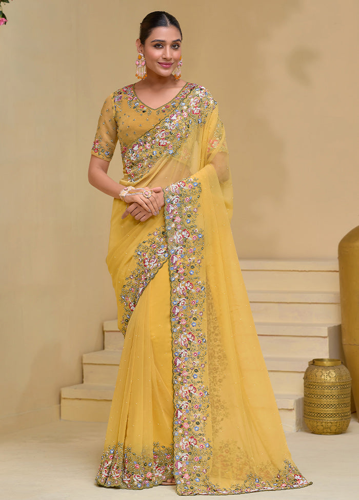 Mustard Banarasi Pure Silk Saree With Blouse Piece