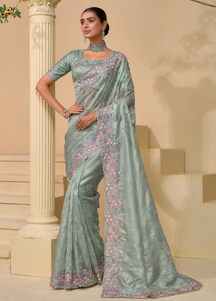 Pista Green Dupion Pure Silk Saree With Blouse Piece