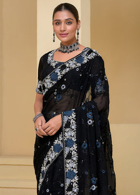 Black Banarasi Pure Silk Saree With Blouse Piece