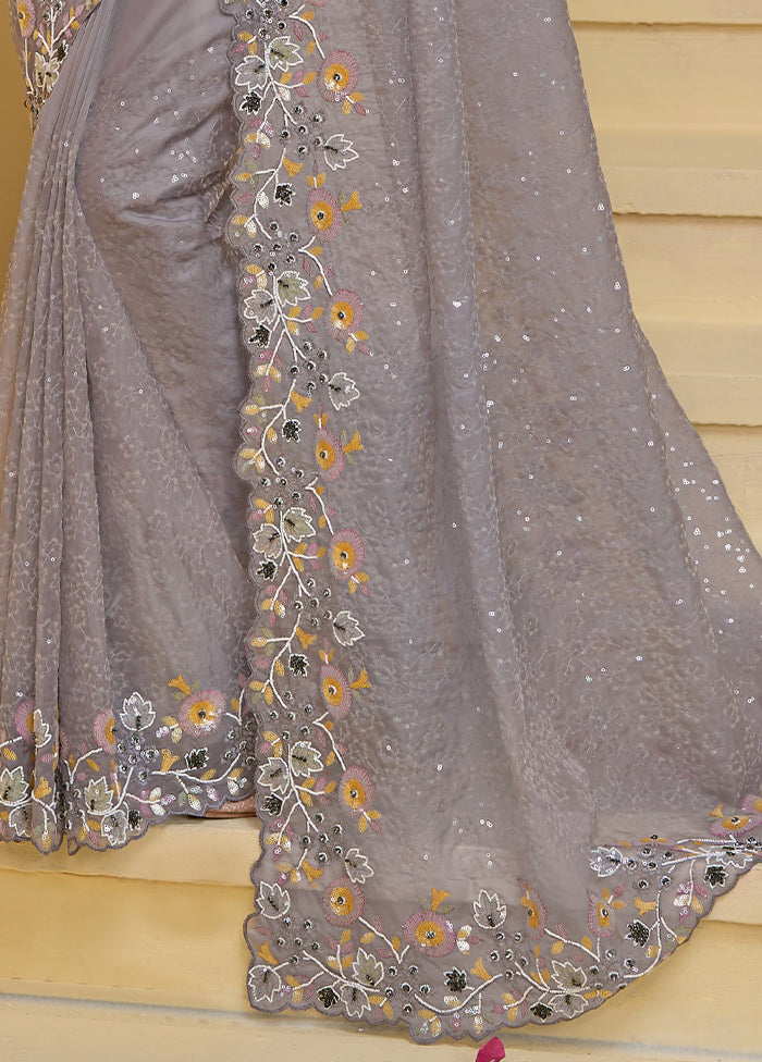 Grey Banarasi Pure Silk Saree With Blouse Piece