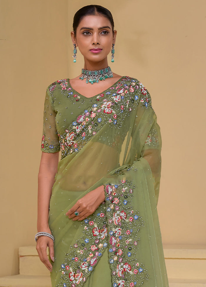 Pista Green Banarasi Pure Silk Saree With Blouse Piece