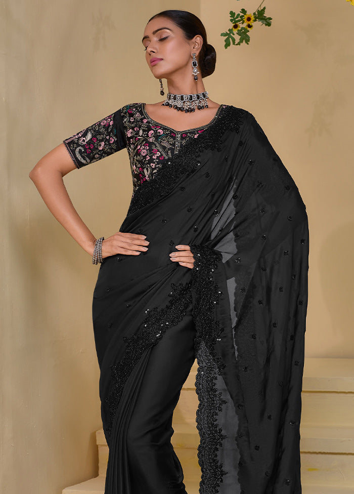 Black Banarasi Pure Silk Saree With Blouse Piece