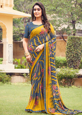 Multicolor Georgette Saree With Blouse Piece