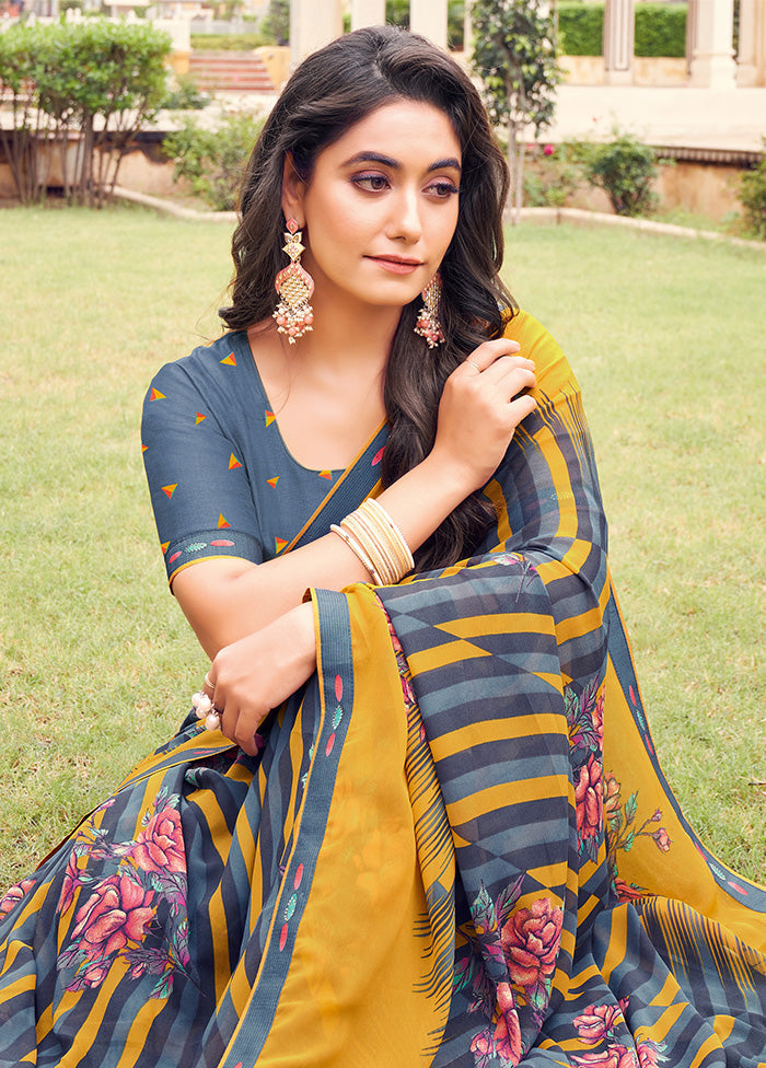 Multicolor Georgette Saree With Blouse Piece