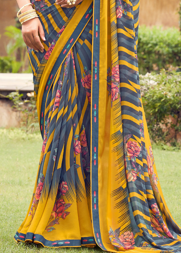 Multicolor Georgette Saree With Blouse Piece