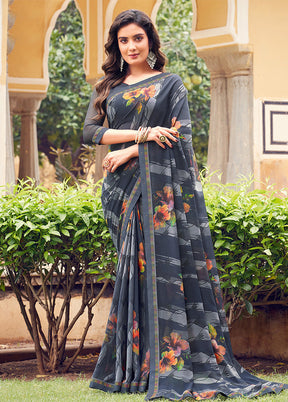 Grey Georgette Saree With Blouse Piece