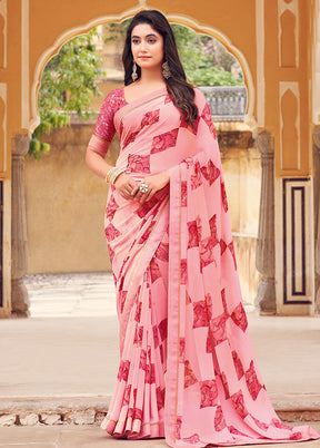 Light Pink Georgette Saree With Blouse Piece