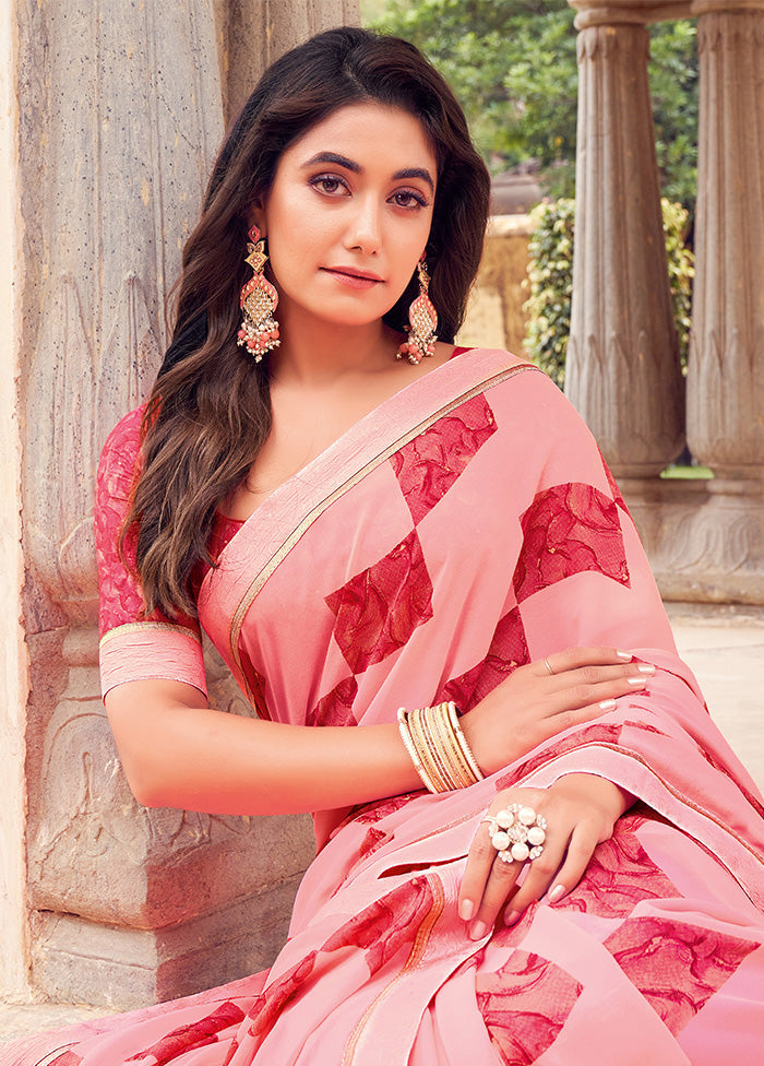 Light Pink Georgette Saree With Blouse Piece