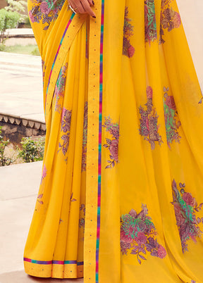 Yellow Georgette Saree With Blouse Piece