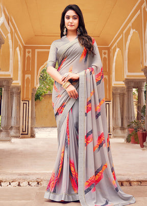 Grey Georgette Saree With Blouse Piece