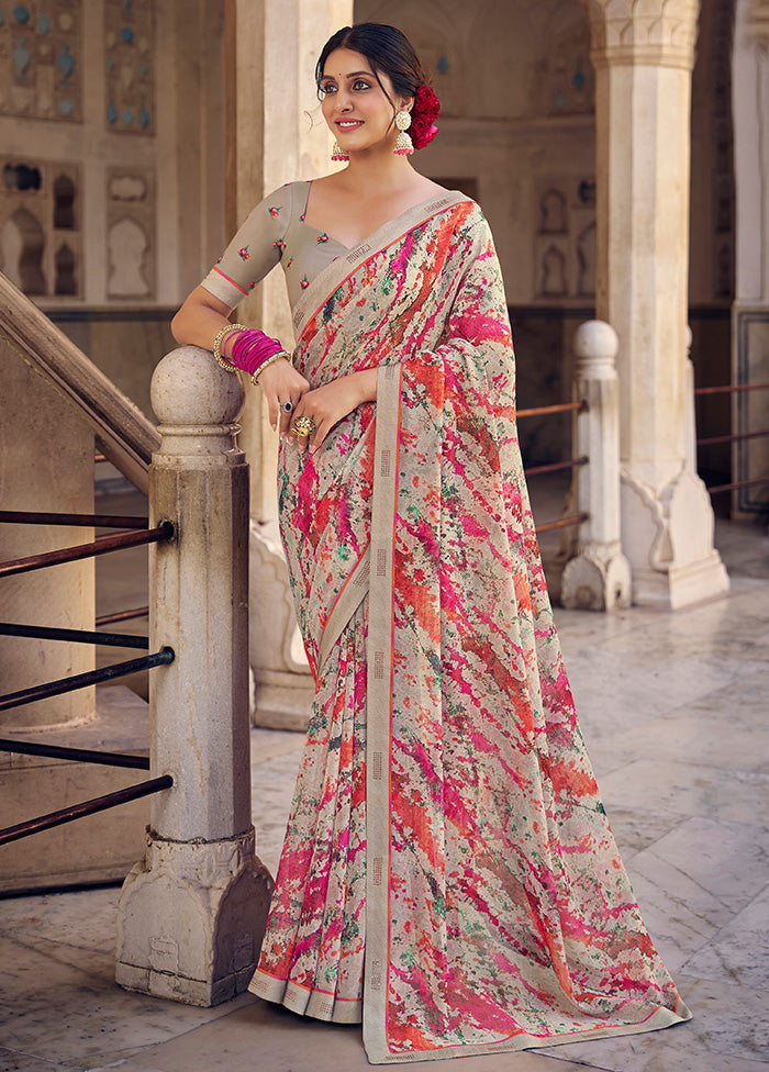 Multicolor Georgette Saree With Blouse Piece