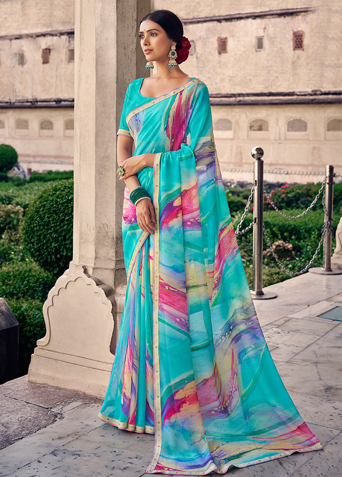 Multicolor Georgette Saree With Blouse Piece