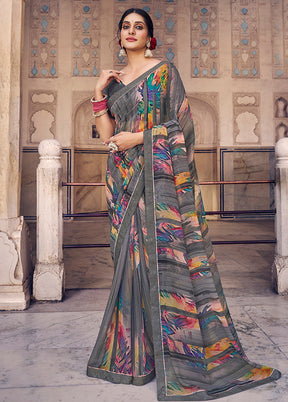 Multicolor Georgette Saree With Blouse Piece