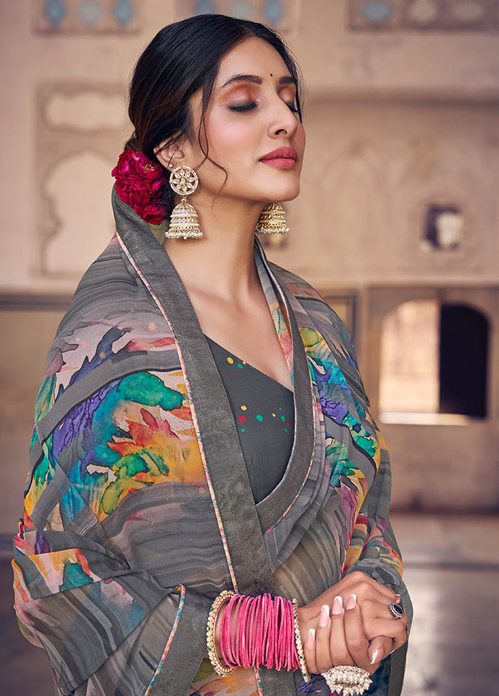 Multicolor Georgette Saree With Blouse Piece