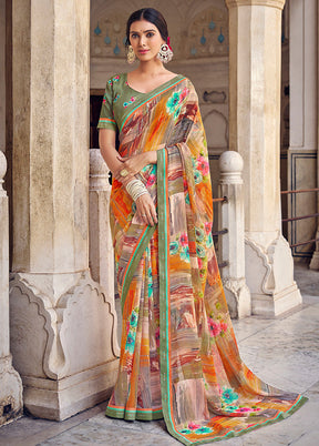 Multicolor Georgette Saree With Blouse Piece