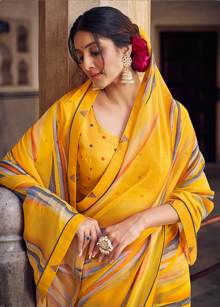 Yellow Georgette Saree With Blouse Piece