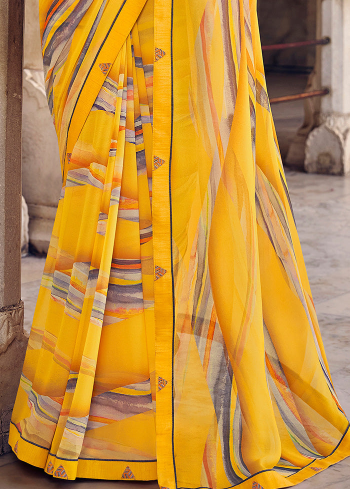 Yellow Georgette Saree With Blouse Piece