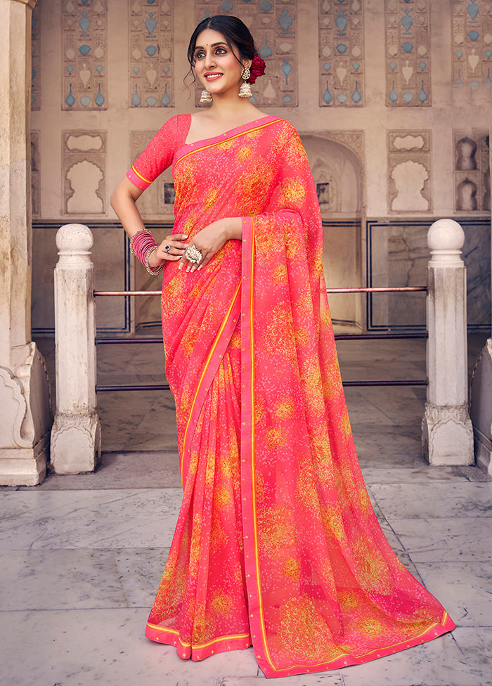 Pink Georgette Saree With Blouse Piece