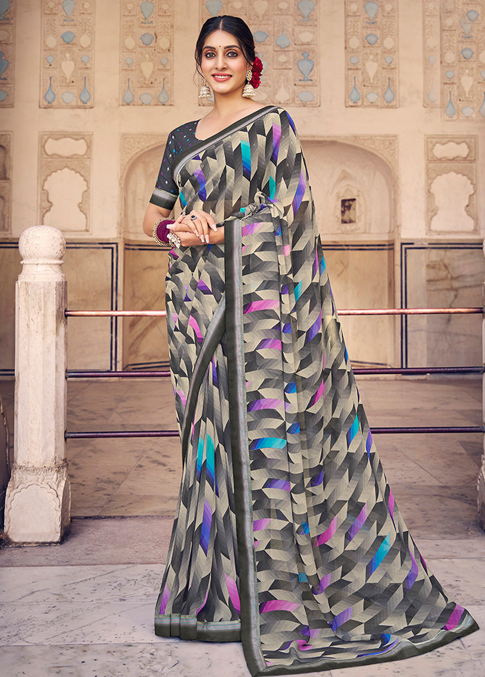 Multicolor Georgette Saree With Blouse Piece