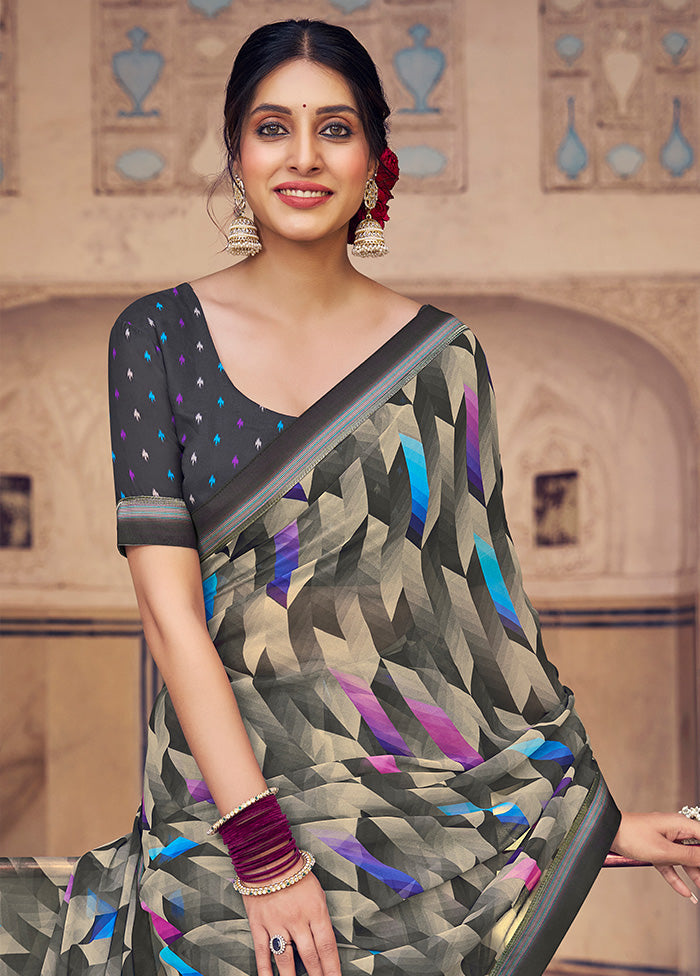 Multicolor Georgette Saree With Blouse Piece