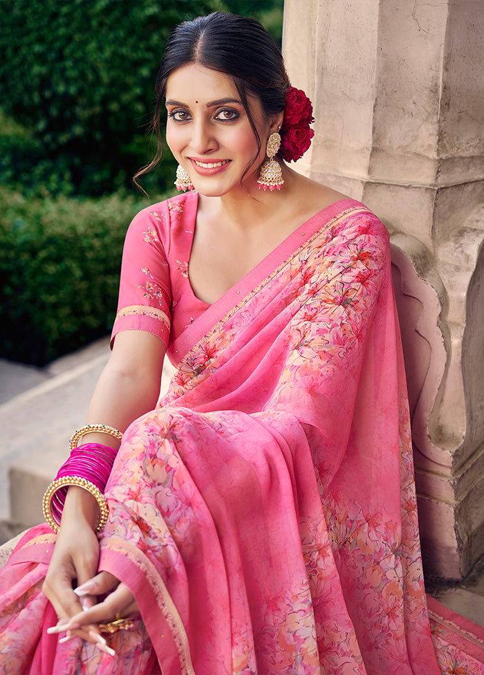 Pink Georgette Saree With Blouse Piece