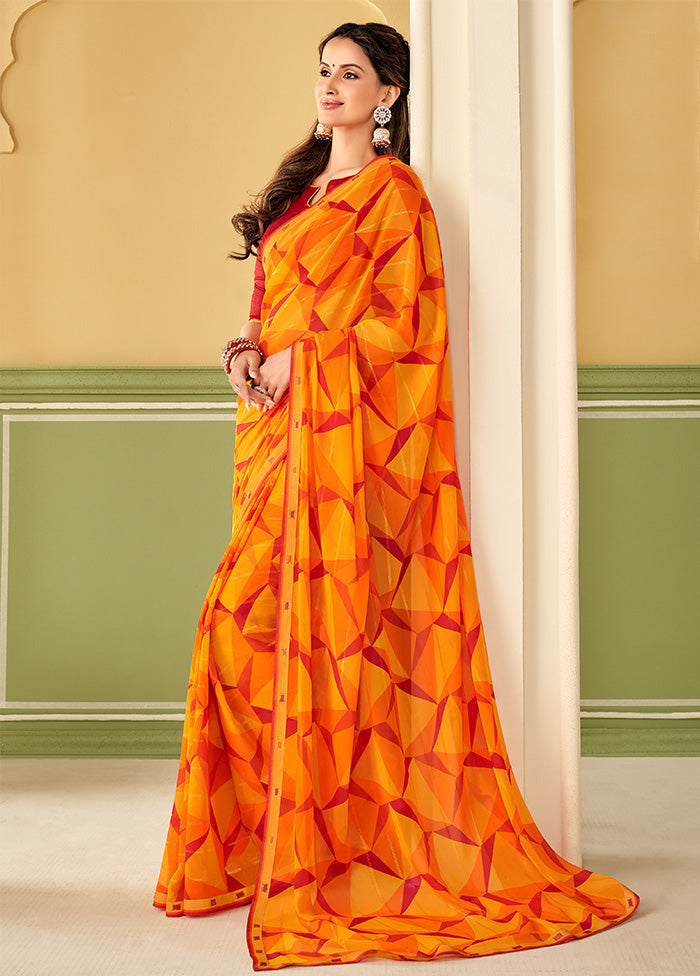 Multicolor Georgette Saree With Blouse Piece