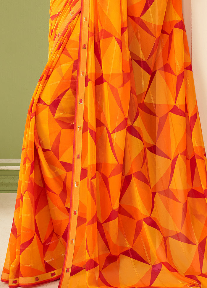 Multicolor Georgette Saree With Blouse Piece