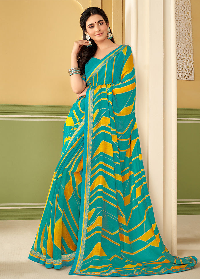 Turquoise Georgette Saree With Blouse Piece