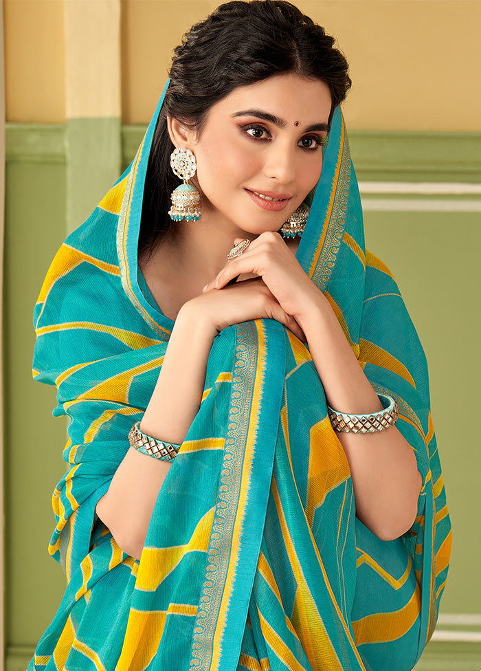 Turquoise Georgette Saree With Blouse Piece