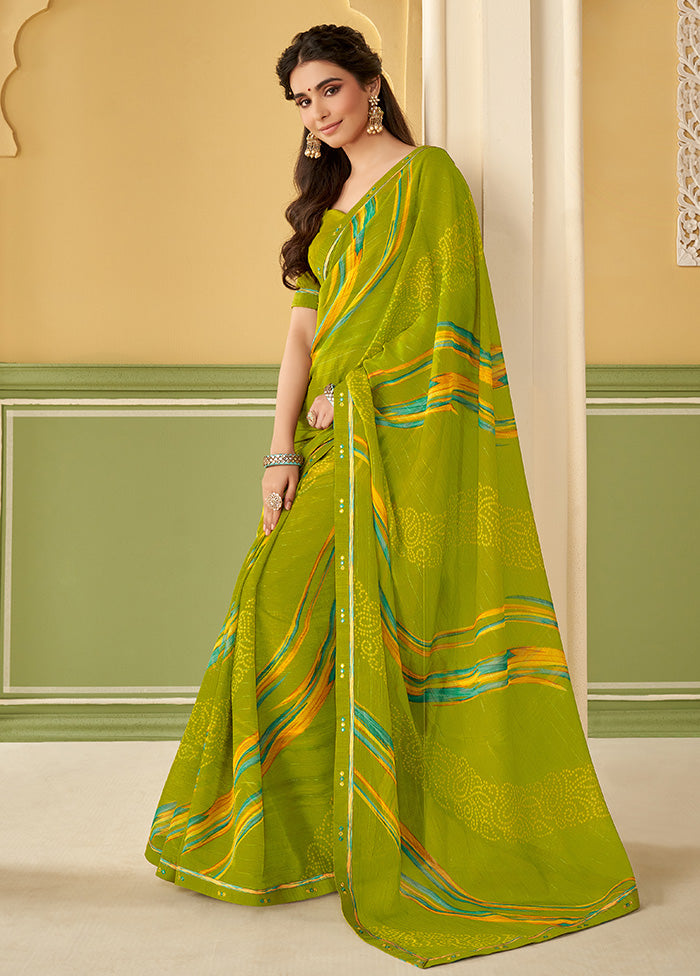 Olive Green Georgette Saree With Blouse Piece