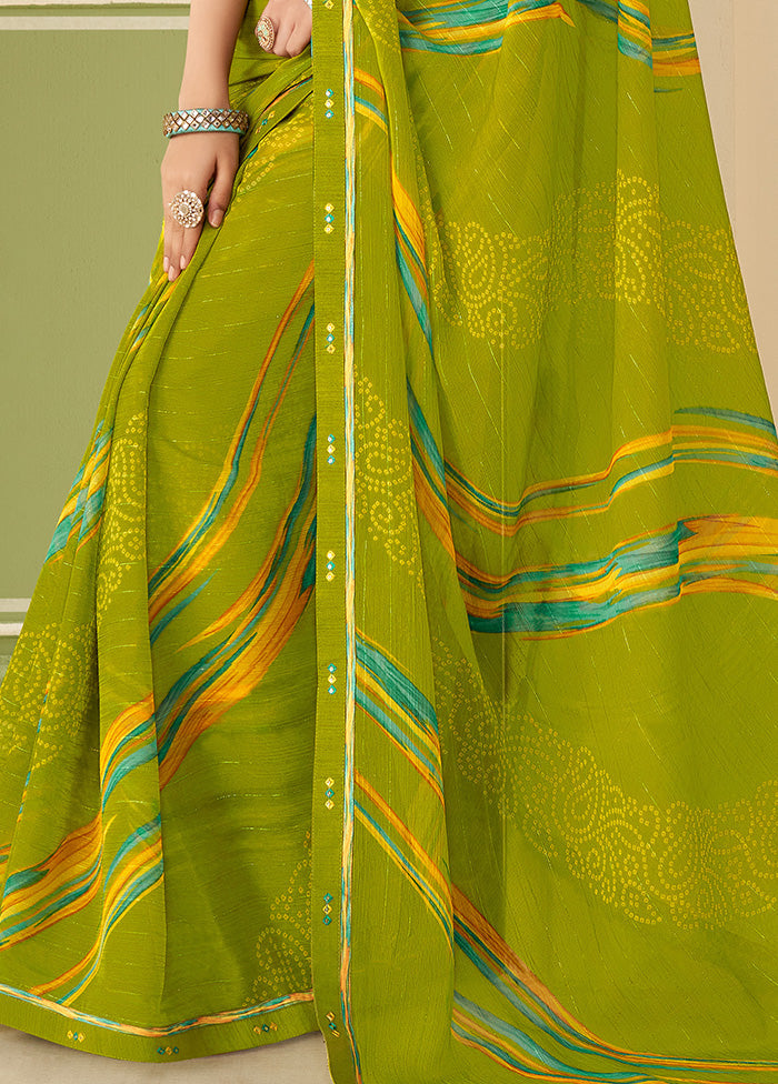 Olive Green Georgette Saree With Blouse Piece