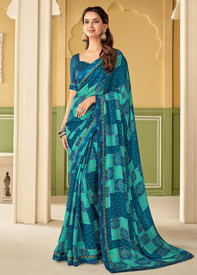 Multicolor Georgette Saree With Blouse Piece